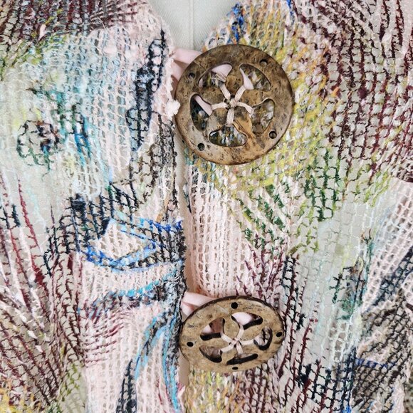 Soft Surroundings Cropped Cardigan Sweater Small Tropical Leaf Mesh-Weave Pink - Picture 5 of 11